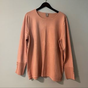 NWT chicos PULLOVER SWEATER BUTTON SLEEVE SWEATER LS BASIC in BELLA PINK